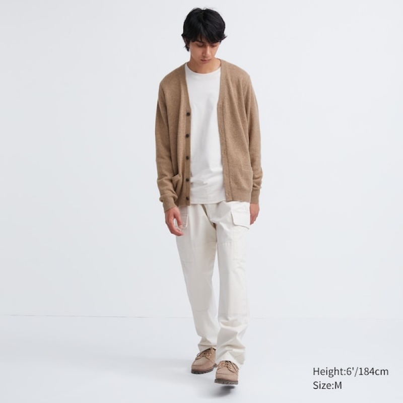 Uniqlo Premium Lambswool V-Neck Long-Sleeve Muške Kardigan Bež | 6374-VRFMO