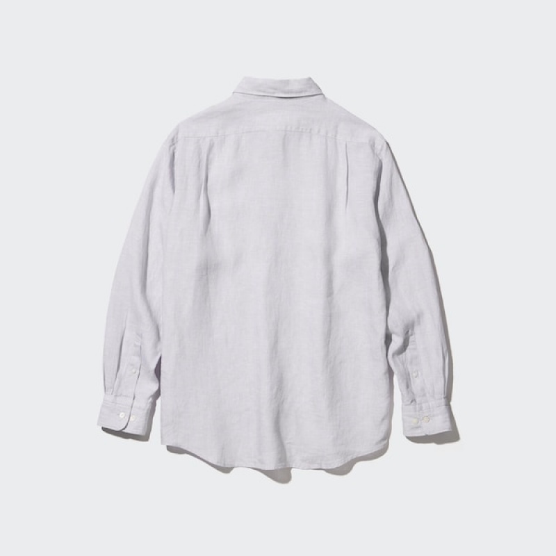 Uniqlo Premium Linen Long-Sleeve Muške Košulje Sive | 0836-FGOVE