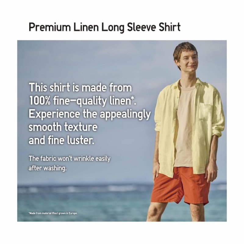 Uniqlo Premium Linen Long-Sleeve Muške Košulje Sive | 0836-FGOVE
