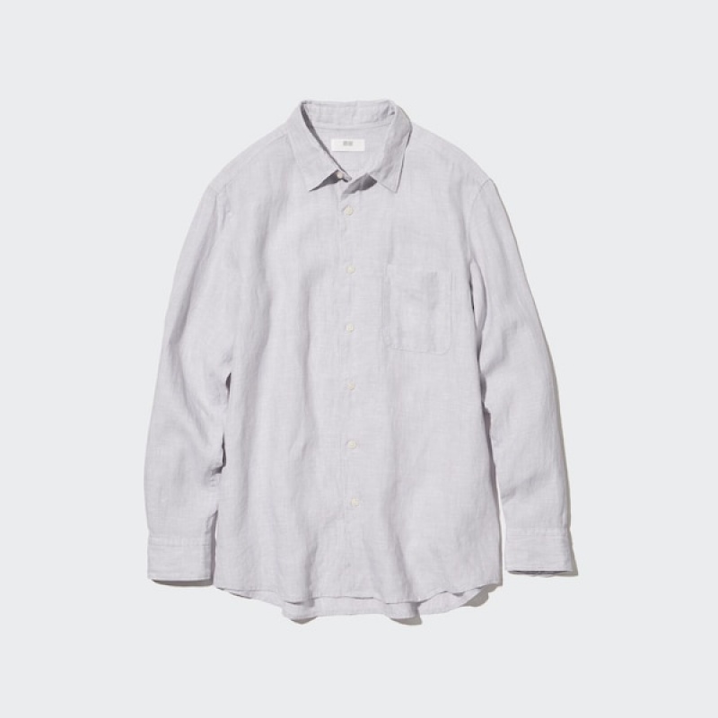 Uniqlo Premium Linen Long-Sleeve Muške Košulje Sive | 0836-FGOVE