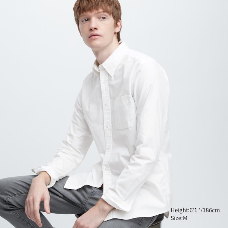Uniqlo Premium Linen Long-Sleeve Muške Košulje Bijele | 4562-WYFSE