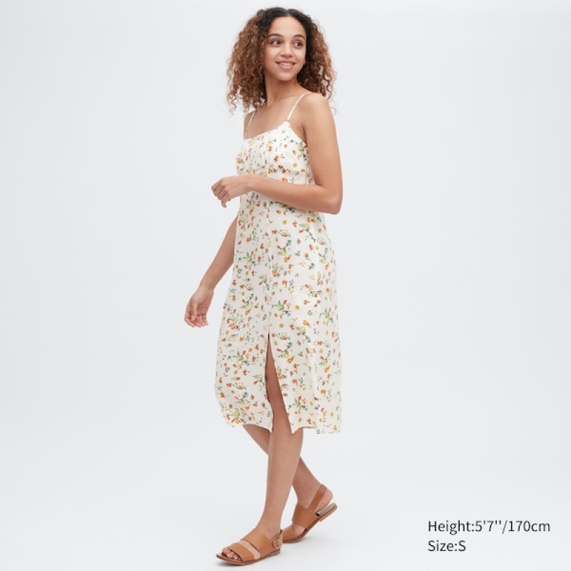 Uniqlo Printed Front Slit Camisole Ženske Haljina Bijele | 0124-UFOSL