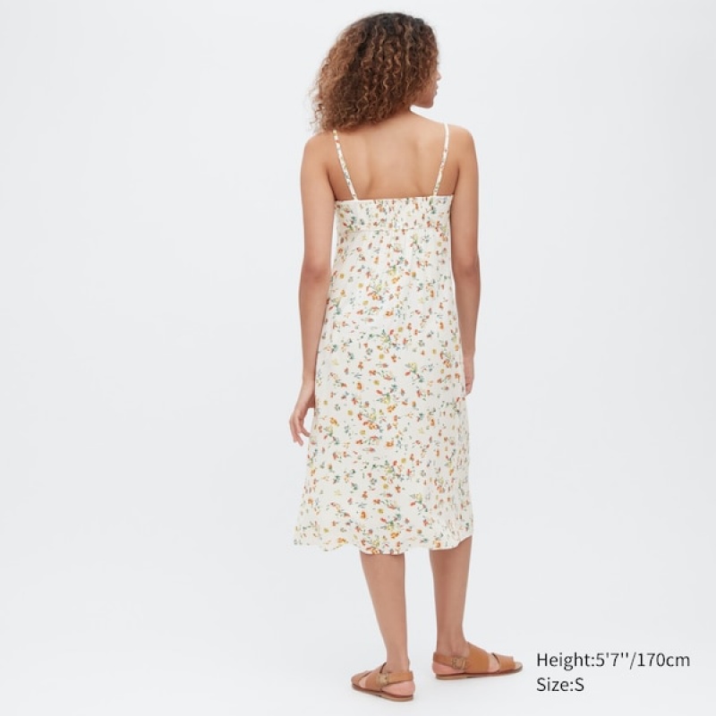 Uniqlo Printed Front Slit Camisole Ženske Haljina Bijele | 0124-UFOSL
