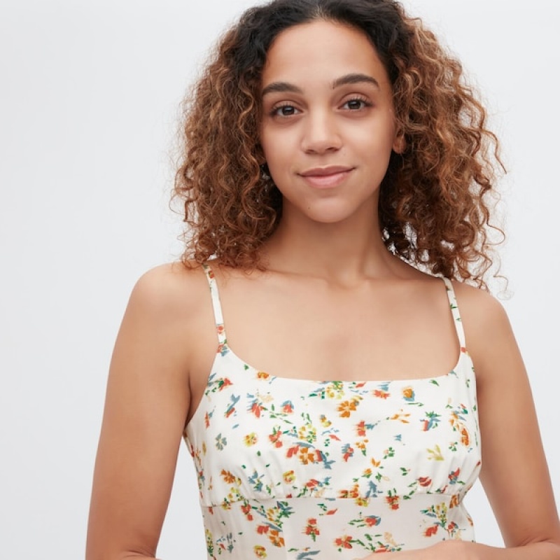 Uniqlo Printed Front Slit Camisole Ženske Haljina Bijele | 0124-UFOSL