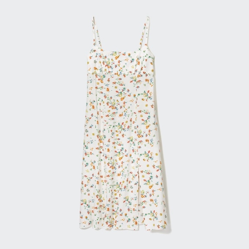 Uniqlo Printed Front Slit Camisole Ženske Haljina Bijele | 0124-UFOSL