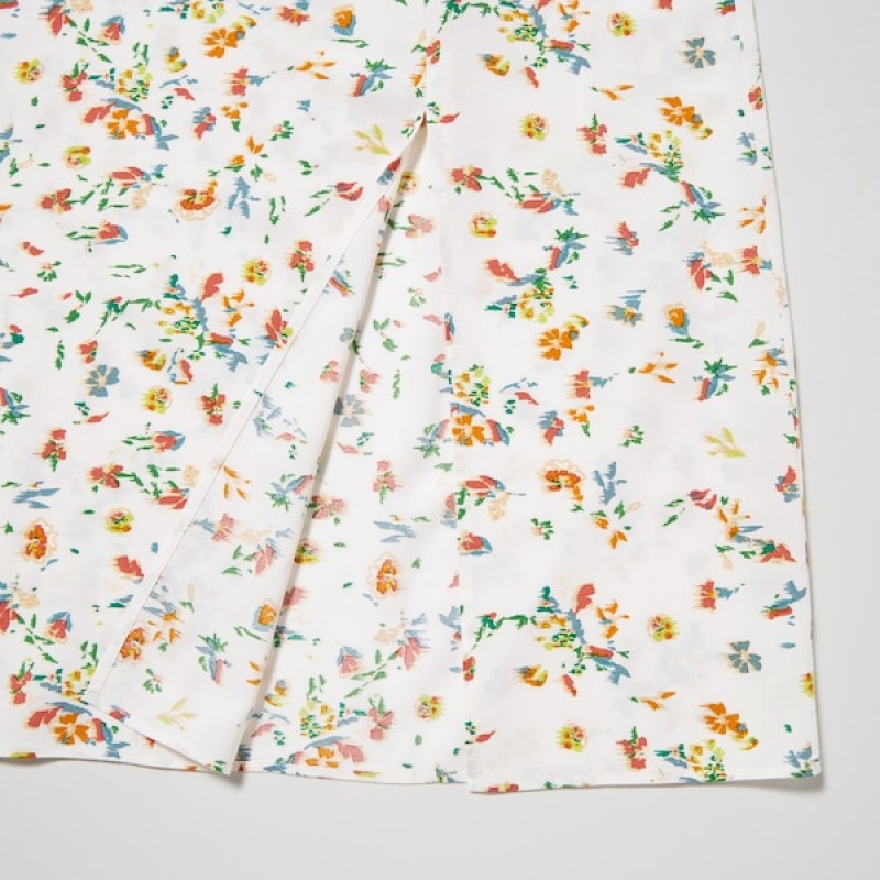 Uniqlo Printed Front Slit Camisole Ženske Haljina Bijele | 0124-UFOSL