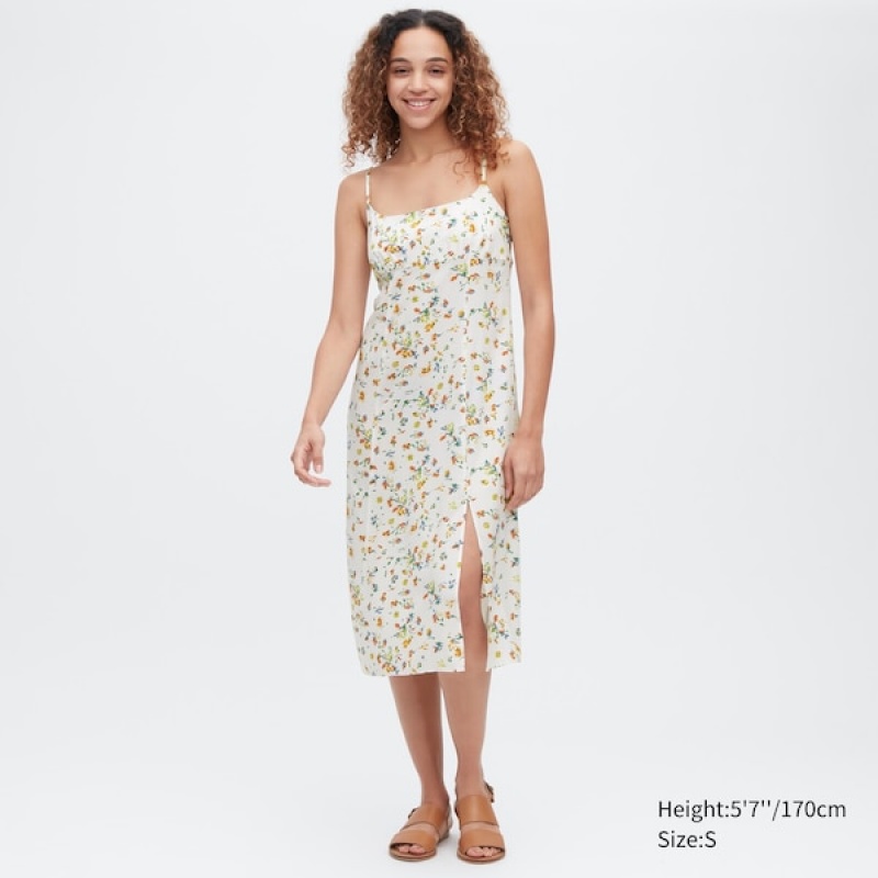 Uniqlo Printed Front Slit Camisole Ženske Haljina Bijele | 0124-UFOSL
