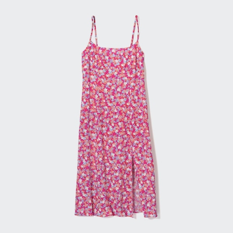 Uniqlo Printed Front Slit Camisole Ženske Haljina Roze | 7354-RUYGI