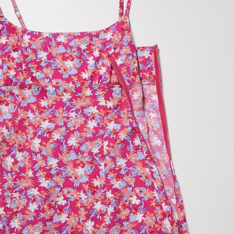Uniqlo Printed Front Slit Camisole Ženske Haljina Roze | 7354-RUYGI