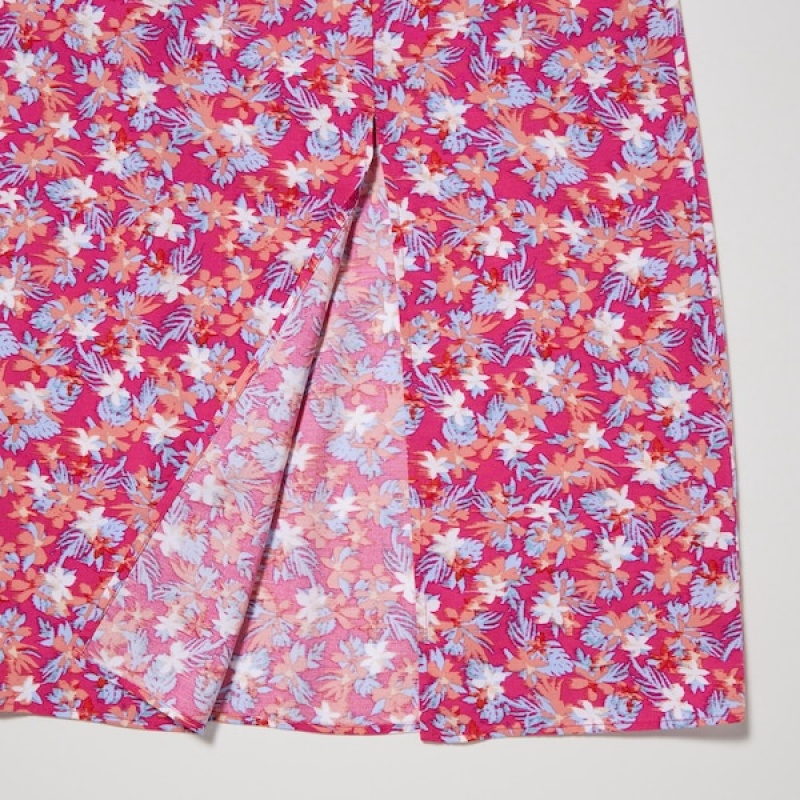 Uniqlo Printed Front Slit Camisole Ženske Haljina Roze | 7354-RUYGI