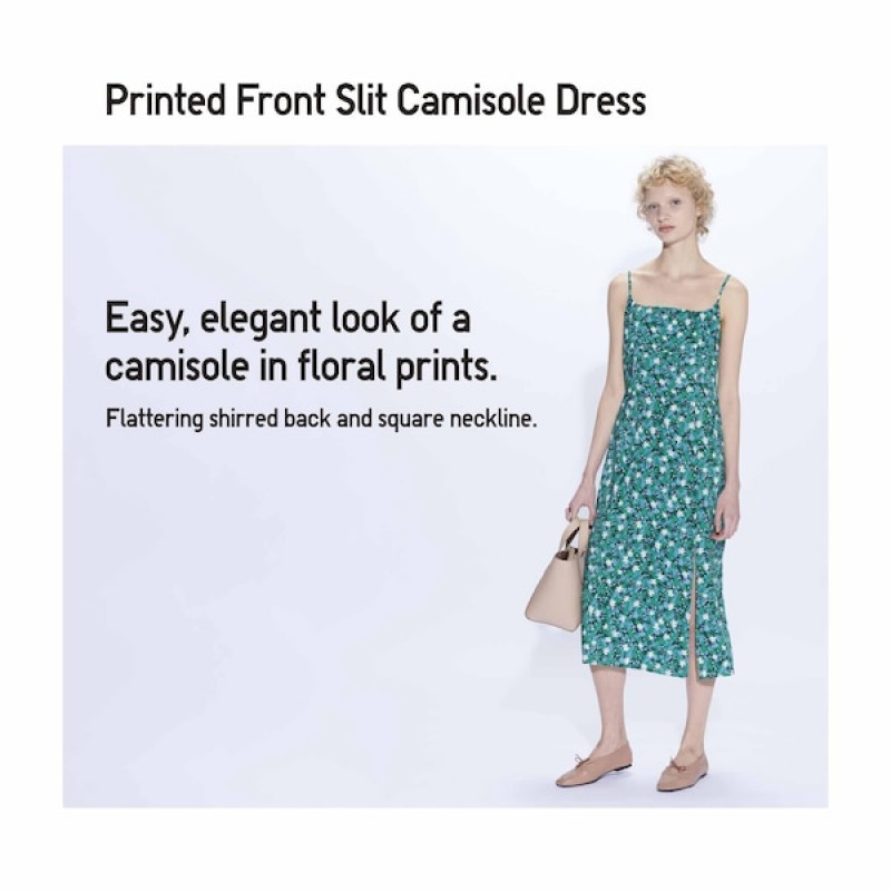 Uniqlo Printed Front Slit Camisole Ženske Haljina Zelene | 9013-GCUZJ