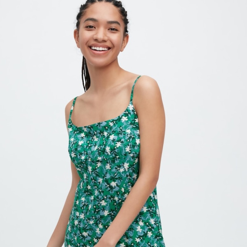 Uniqlo Printed Front Slit Camisole Ženske Haljina Zelene | 9013-GCUZJ