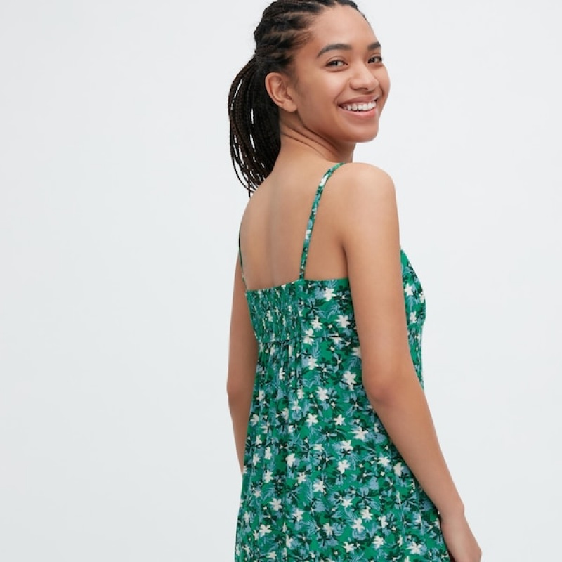 Uniqlo Printed Front Slit Camisole Ženske Haljina Zelene | 9013-GCUZJ