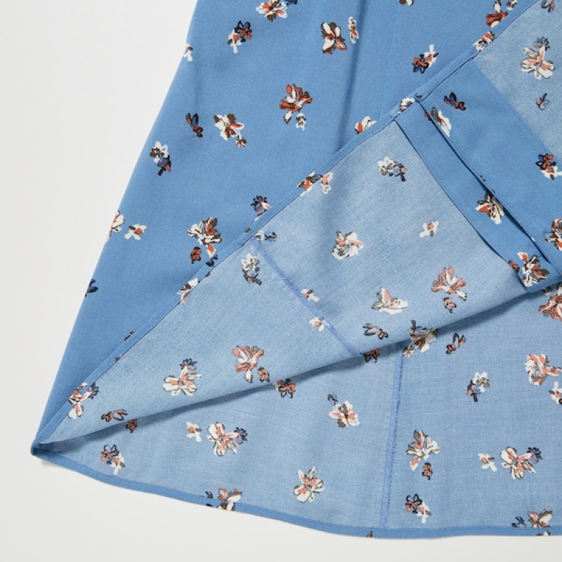 Uniqlo Printed V-Neck Long-Sleeve Mini Ženske Haljina Plave | 6709-ELVDH