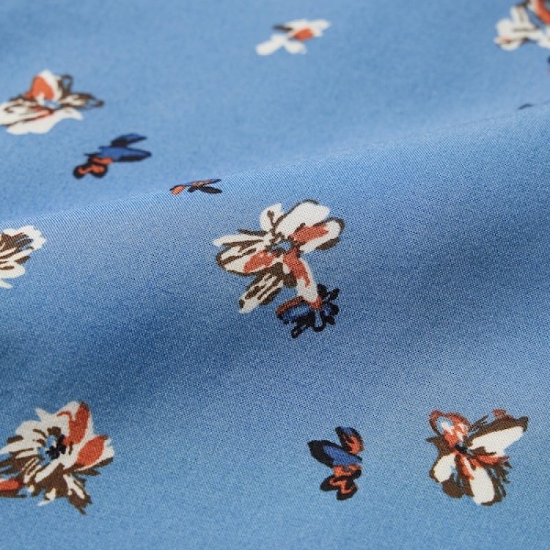 Uniqlo Printed V-Neck Long-Sleeve Mini Ženske Haljina Plave | 6709-ELVDH