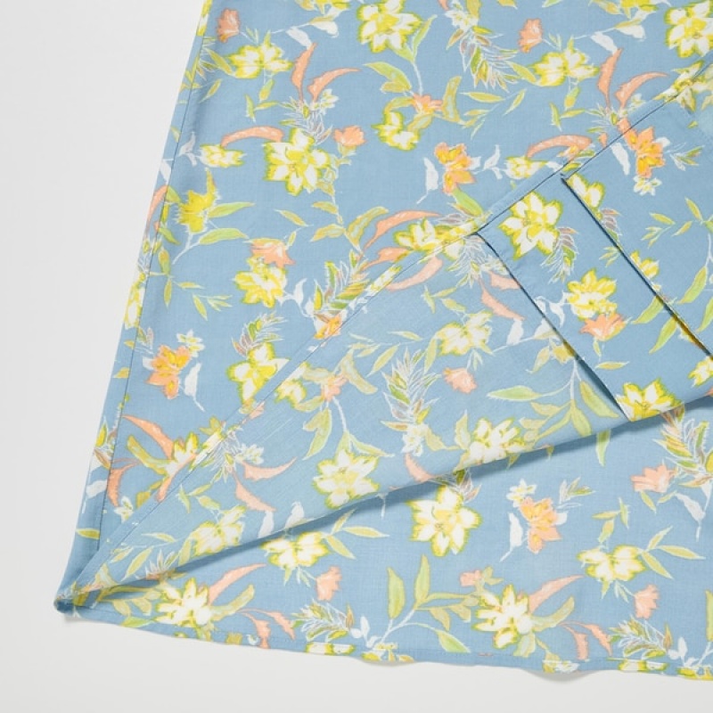 Uniqlo Printed V-Neck Short-Sleeve Flare Ženske Haljina Zelene | 5349-CIFQV