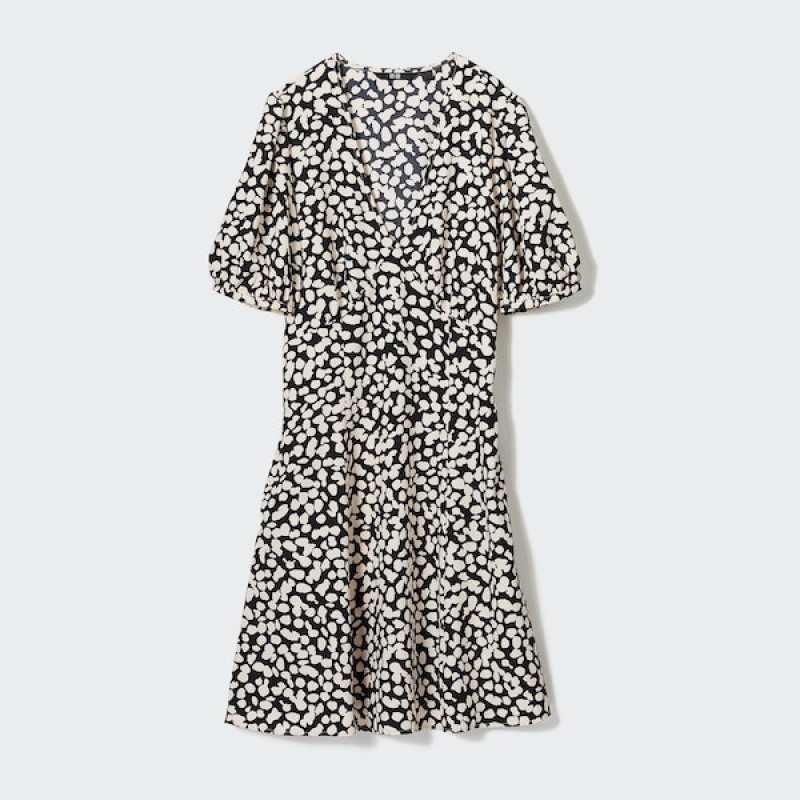 Uniqlo Printed V-Neck Short-Sleeve Mini Ženske Haljina Crne | 5167-YFHCK