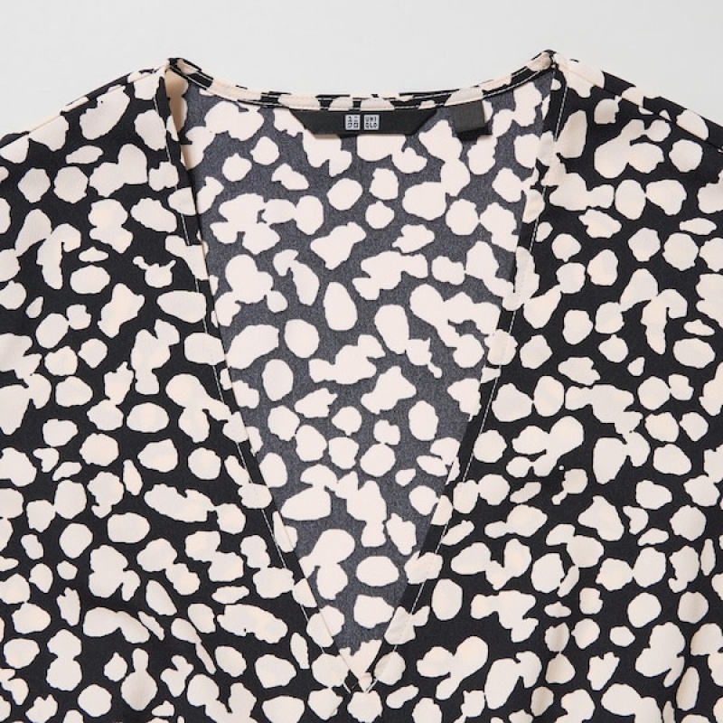 Uniqlo Printed V-Neck Short-Sleeve Mini Ženske Haljina Crne | 5167-YFHCK