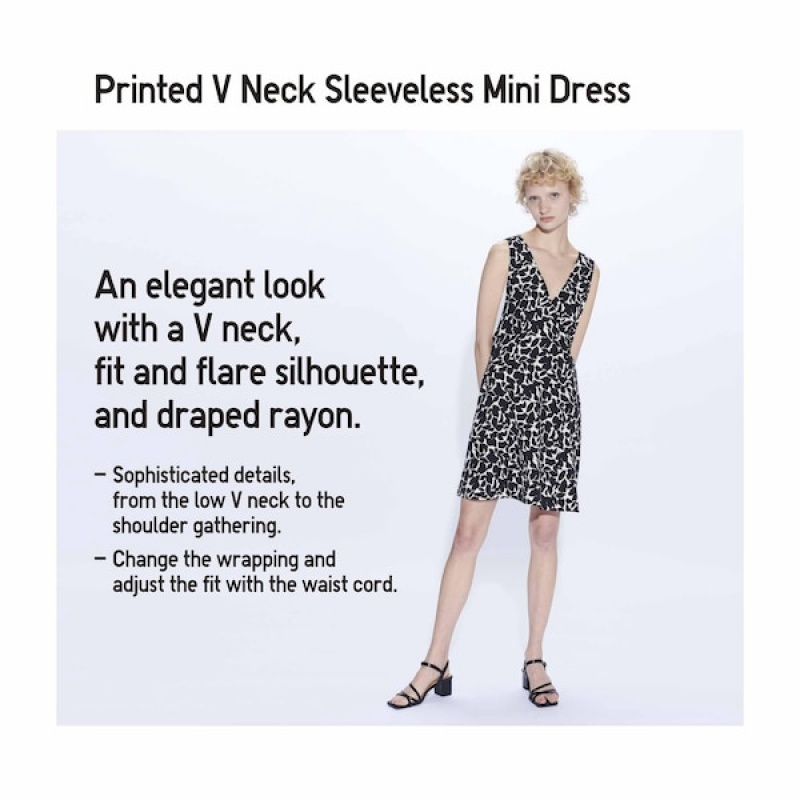 Uniqlo Printed V-Neck Sleeveless Mini Ženske Haljina Roze | 6784-SNKDH