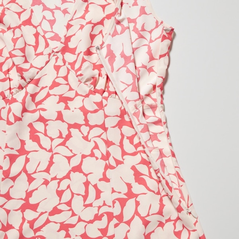 Uniqlo Printed V-Neck Sleeveless Mini Ženske Haljina Roze | 6784-SNKDH