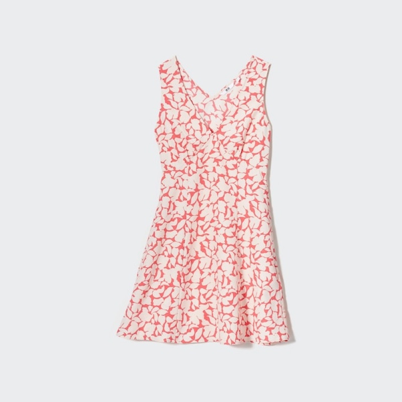 Uniqlo Printed V-Neck Sleeveless Mini Ženske Haljina Roze | 6784-SNKDH