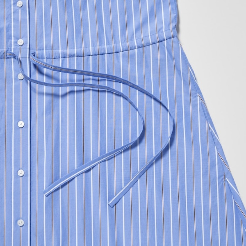 Uniqlo Prugasta Cotton Long-Sleeve Long Shirt Ženske Haljina Plave | 0432-OJZAV