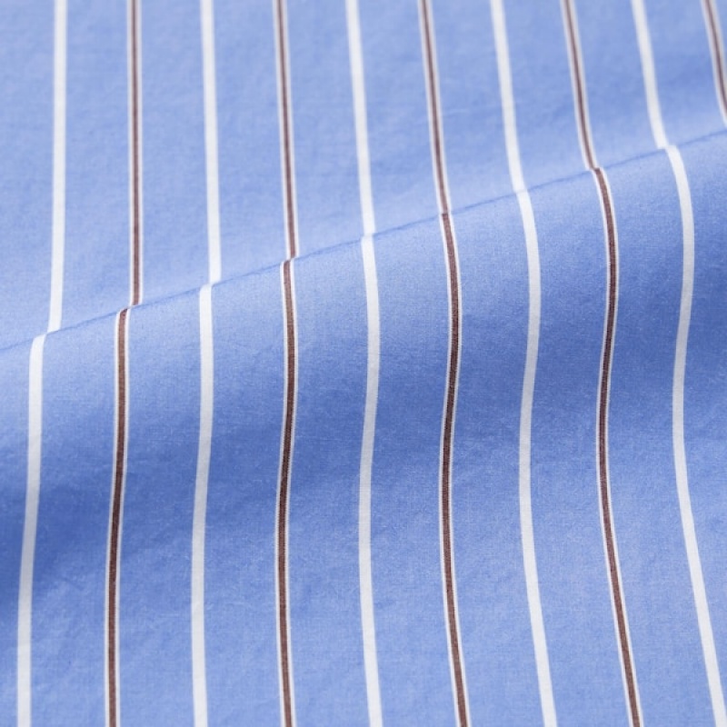 Uniqlo Prugasta Cotton Long-Sleeve Long Shirt Ženske Haljina Plave | 0432-OJZAV