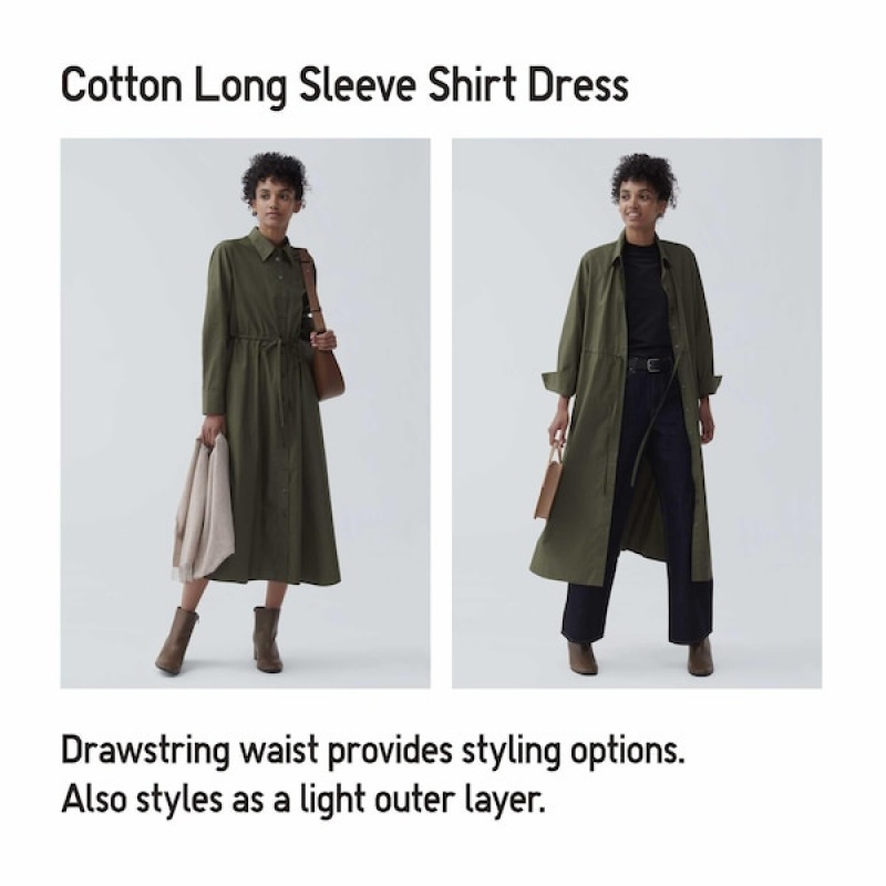 Uniqlo Prugasta Cotton Long-Sleeve Long Shirt Ženske Haljina Plave | 0432-OJZAV