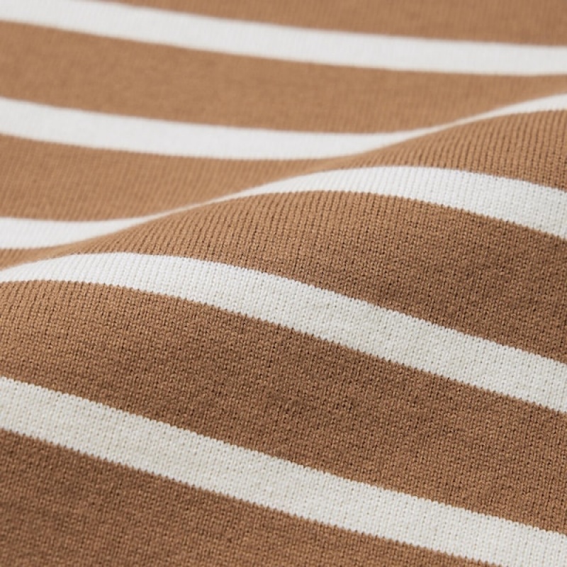 Uniqlo Prugasta Long-Sleeve Ženske Majice Smeđe | 1756-BTRZP