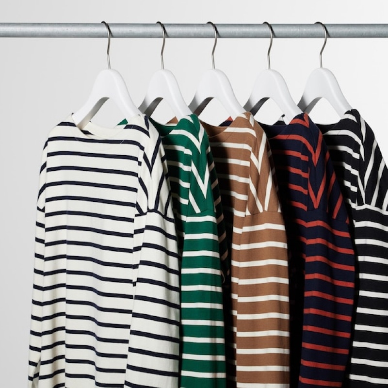 Uniqlo Prugasta Long-Sleeve Ženske Majice Smeđe | 1756-BTRZP
