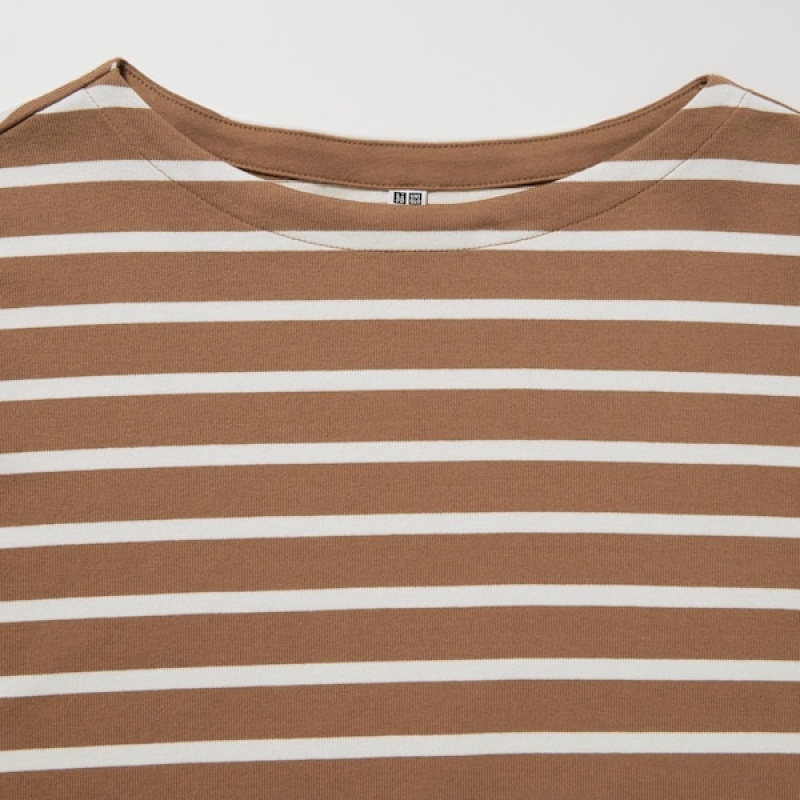 Uniqlo Prugasta Long-Sleeve Ženske Majice Smeđe | 1756-BTRZP