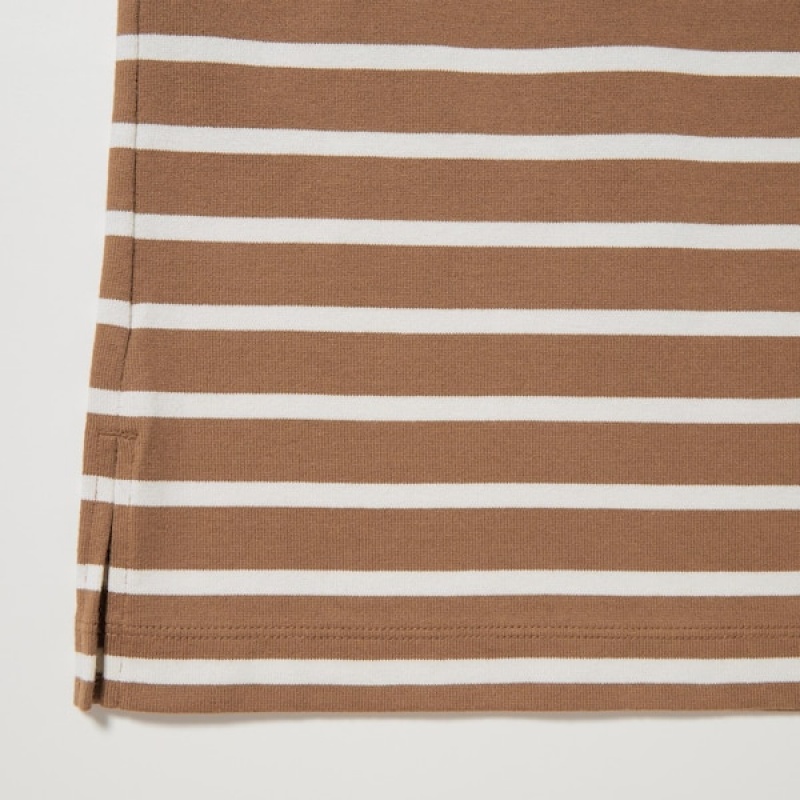 Uniqlo Prugasta Long-Sleeve Ženske Majice Smeđe | 1756-BTRZP