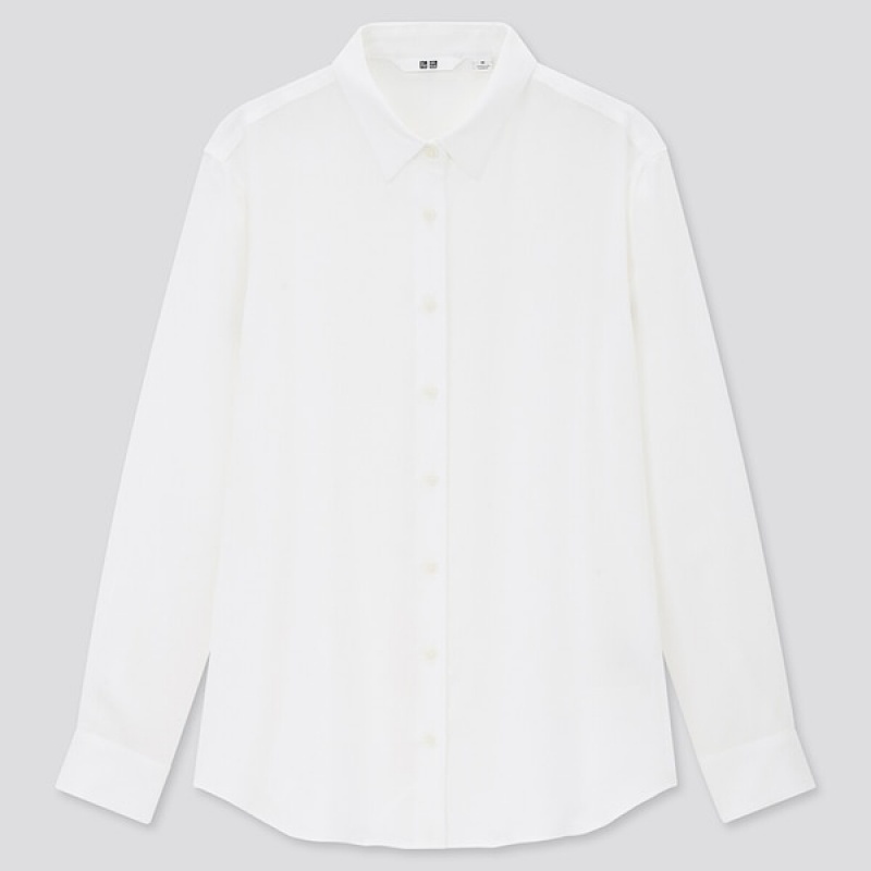 Uniqlo Rayon Long-Sleeve Ženske Košulje Bijele | 0486-BHXDP