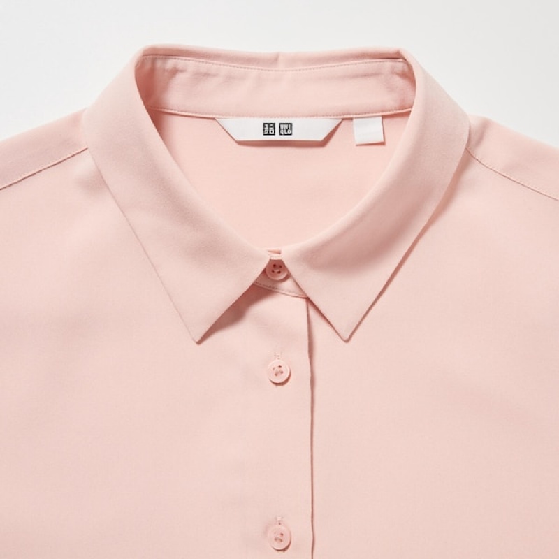Uniqlo Rayon Long-Sleeve Ženske Košulje Roze | 3596-TOSQR