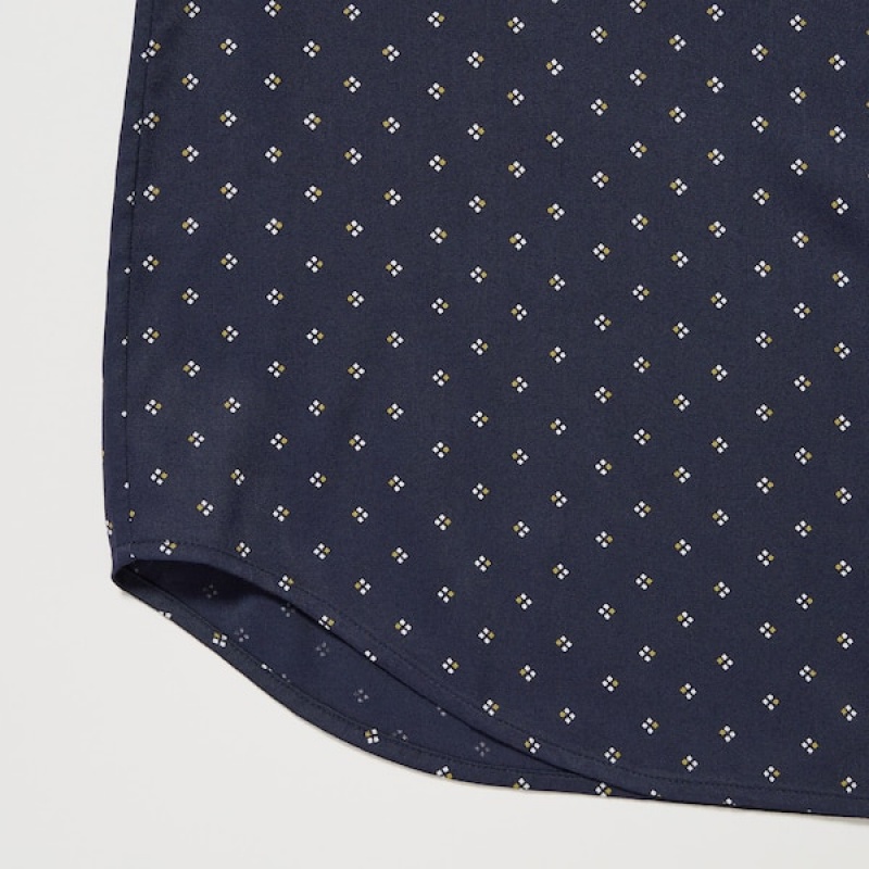 Uniqlo Rayon Printed Long-Sleeve Ženske Košulje Tamnoplave | 3685-RJFLC