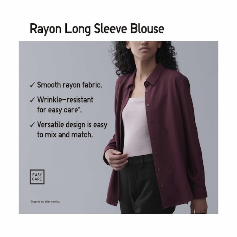 Uniqlo Rayon Printed Long-Sleeve Ženske Košulje Tamnoplave | 3685-RJFLC