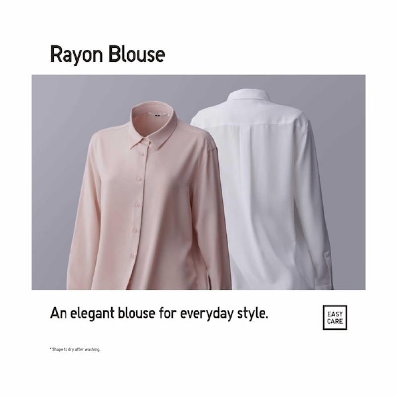 Uniqlo Rayon Printed Long-Sleeve Ženske Košulje Tamnoplave | 3685-RJFLC