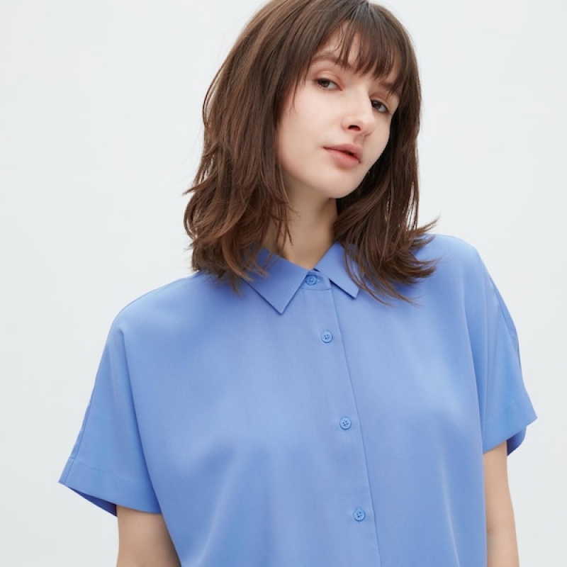 Uniqlo Rayon Short-Sleeve Ženske Košulje Plave | 0179-XAQCV