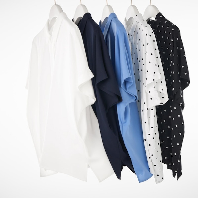 Uniqlo Rayon Short-Sleeve Ženske Košulje Plave | 0179-XAQCV