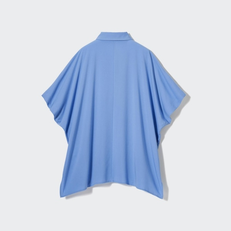 Uniqlo Rayon Short-Sleeve Ženske Košulje Plave | 0179-XAQCV