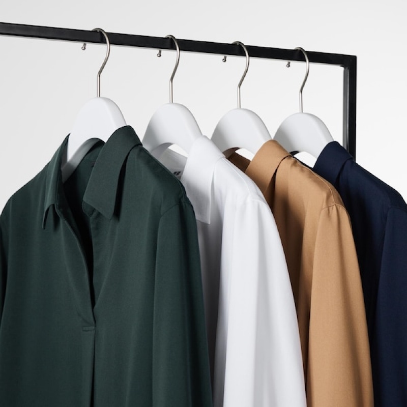 Uniqlo Rayon Skipper Collar 3/4-Sleeve Ženske Košulje Bijele | 9621-WGKQD