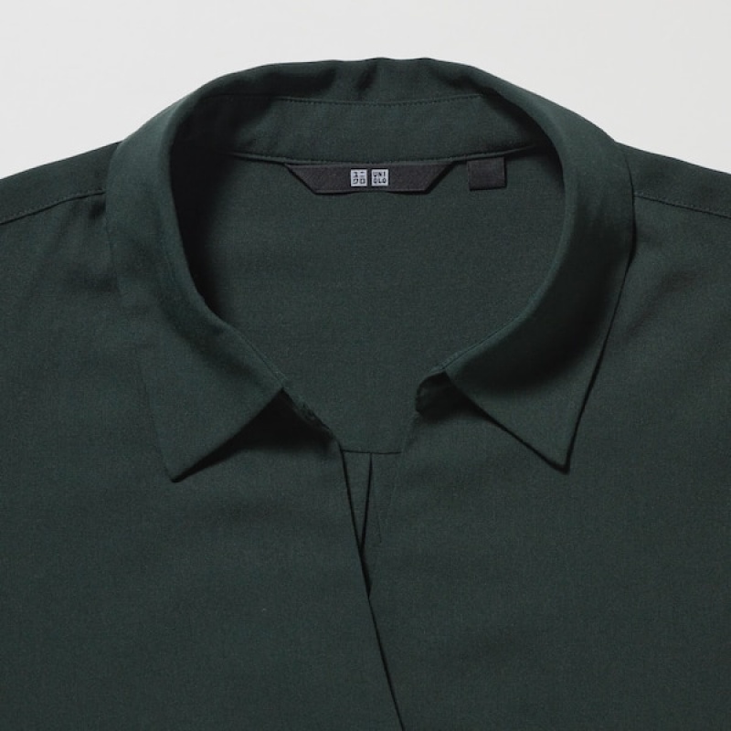 Uniqlo Rayon Skipper Collar 3/4-Sleeve Ženske Košulje Bijele | 9621-WGKQD