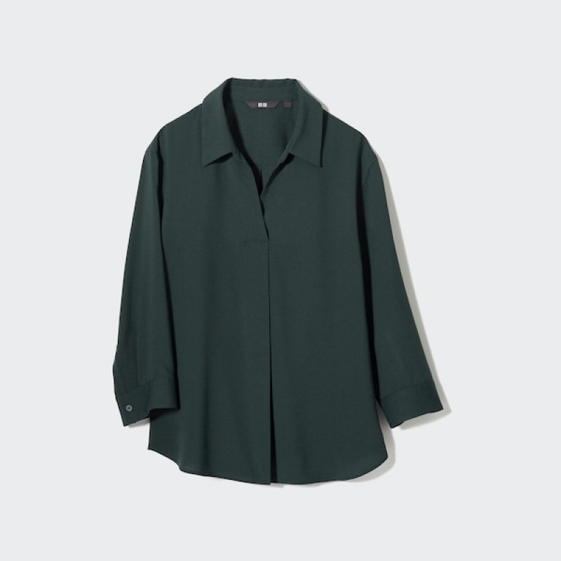 Uniqlo Rayon Skipper Collar 3/4-Sleeve Ženske Košulje Bijele | 9621-WGKQD