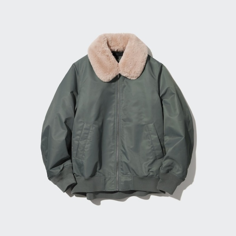 Uniqlo Rebrasti Blouson Ženske jackets Maslinasto Zelene | 6734-FALUD