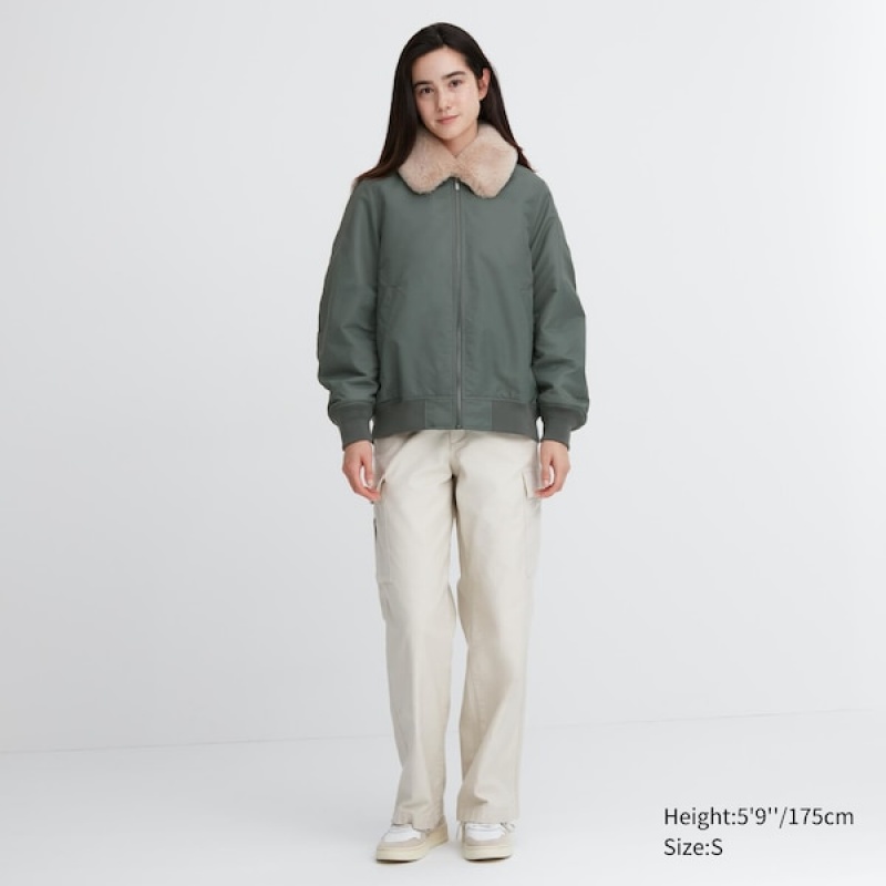 Uniqlo Rebrasti Blouson Ženske jackets Maslinasto Zelene | 6734-FALUD