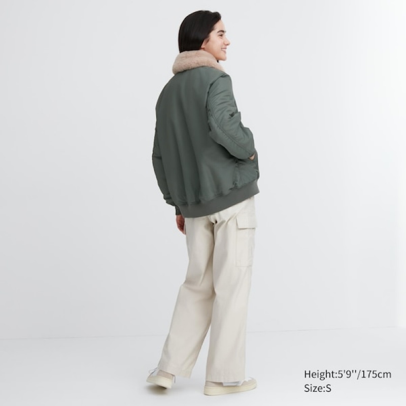 Uniqlo Rebrasti Blouson Ženske jackets Maslinasto Zelene | 6734-FALUD