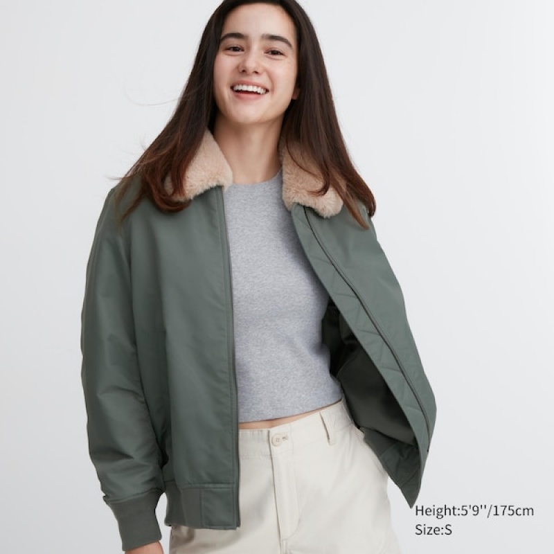 Uniqlo Rebrasti Blouson Ženske jackets Maslinasto Zelene | 6734-FALUD