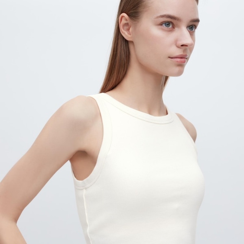 Uniqlo Rebrasti Cropped Sleeveless Bra Ženske Topi Bijele | 3540-AHEGW