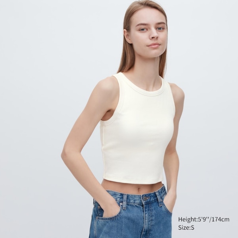 Uniqlo Rebrasti Cropped Sleeveless Bra Ženske Topi Bijele | 3540-AHEGW