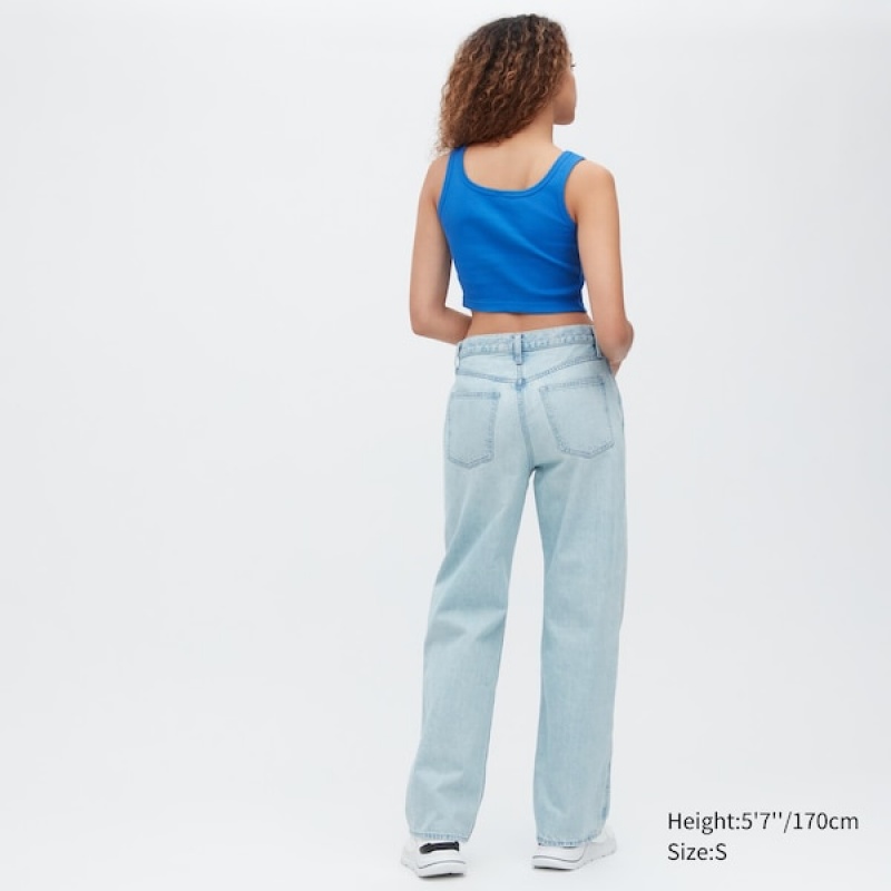Uniqlo Rebrasti Henley Neck Cropped Tank Ženske Topi Crne | 8032-AFDHY